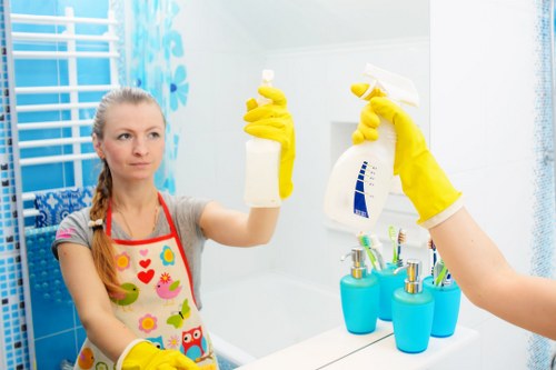 Professional house cleaning in a bright living room