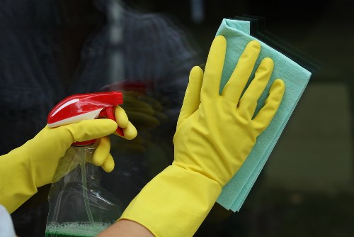 Commercial cleaning in a modern office reception area
