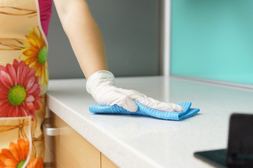 Eco-friendly commercial cleaning supplies in use